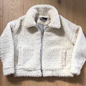 Zara - White/Ecru Cropped Fleece Sherpa Jacket